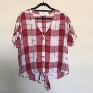Plaid Tie Up Blouse